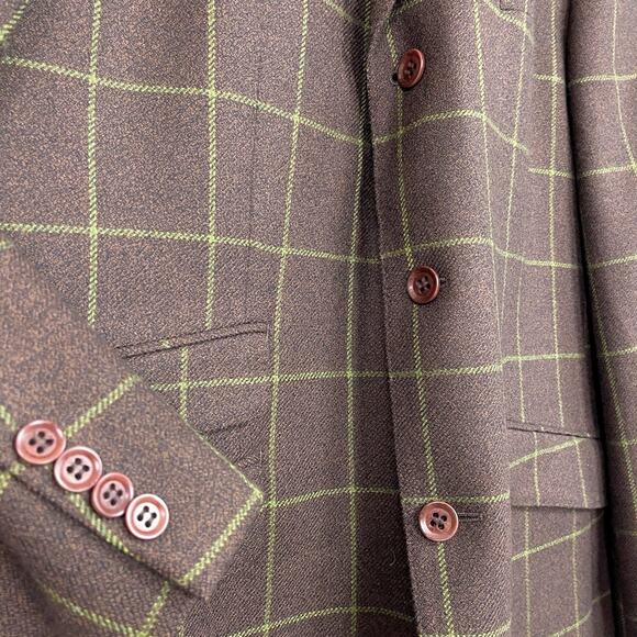 TailorByrd Flannel Windowpane Sport Coat Brown Wool Ticket Pocket Mens Large - Picture 3 of 8